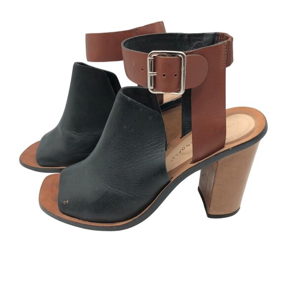 Loeffler Randall Maisy Colorblock Leather Sandal Block Heel Black Brown Size 7 - Picture 3 of 6